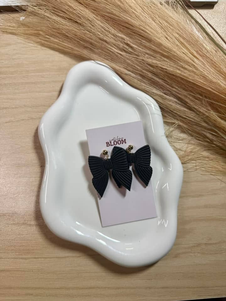 Eden Bows in Black | Polymer Clay Earrings | Handmade