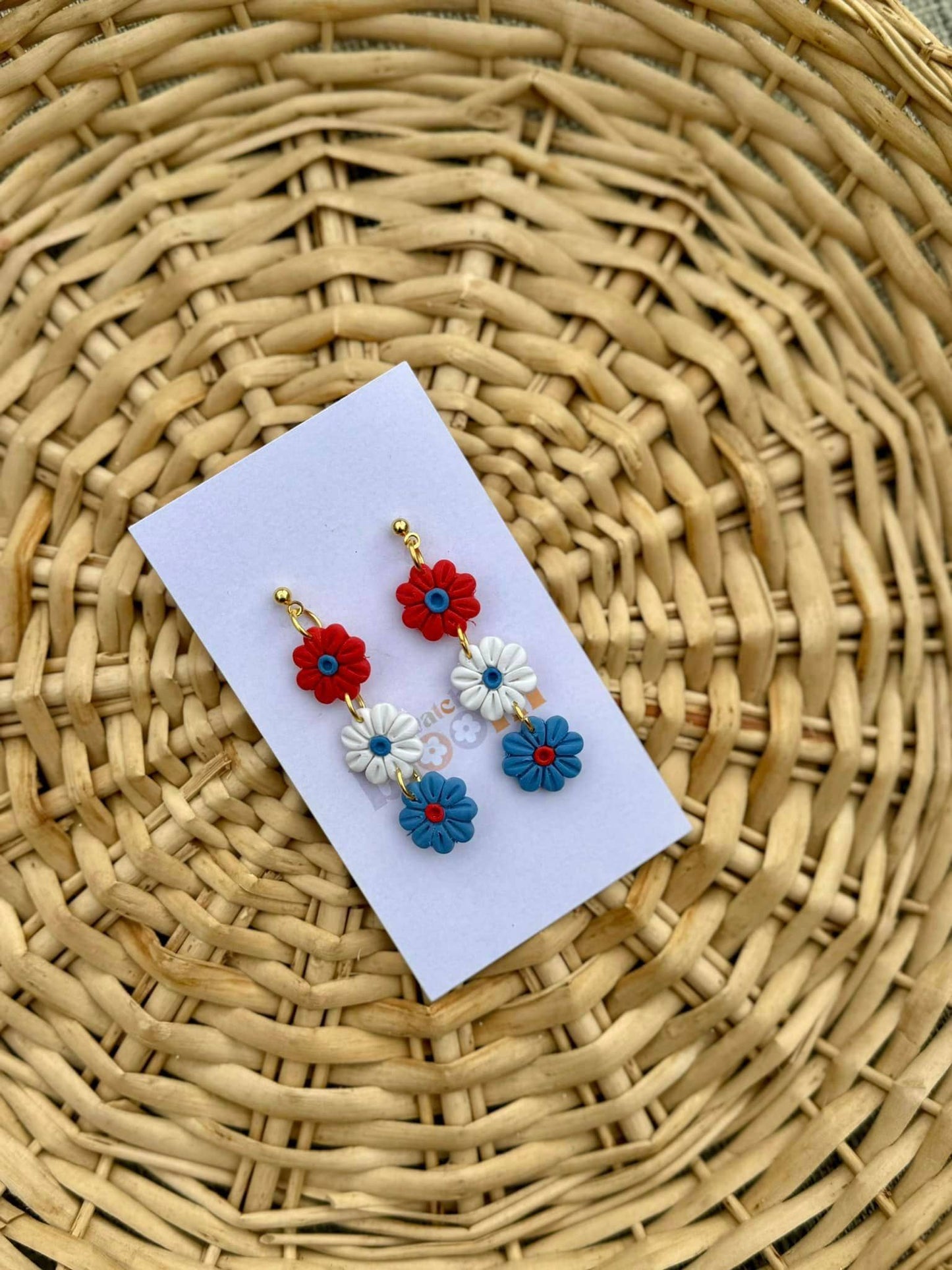 Flower Dangles | Fourth of July Polymer Clay Earrings